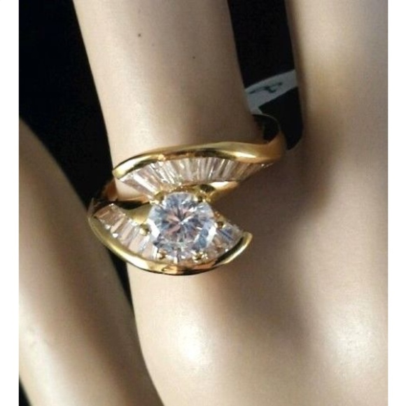 Gold Plated Solitaire Ring Elegant Cubic Zirconia sizes 5 7 - Picture 10 of 15